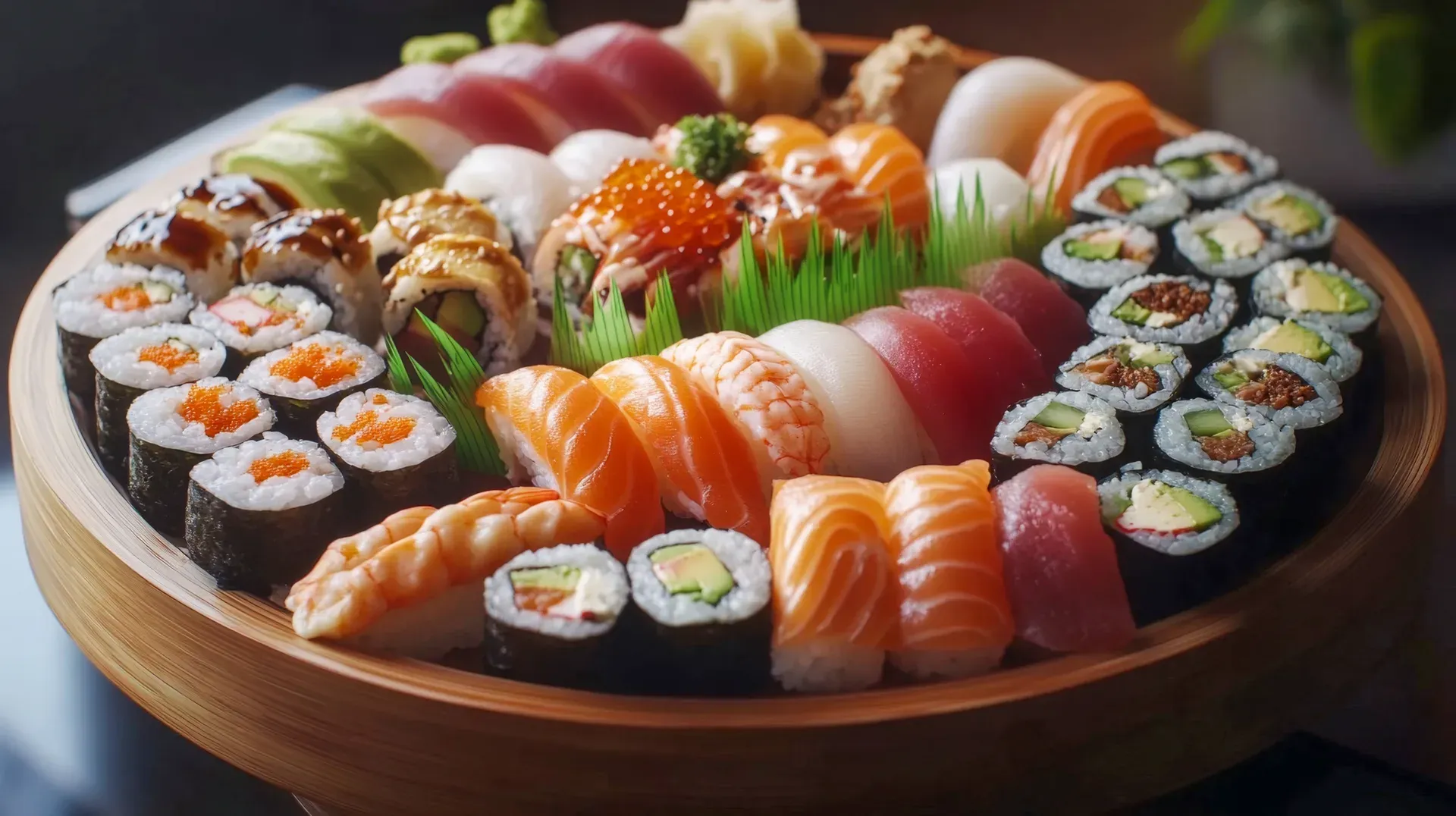 Grand plateau de sushis et hors-d'œuvre, Service traiteur Poissonnerie Les Escoumins